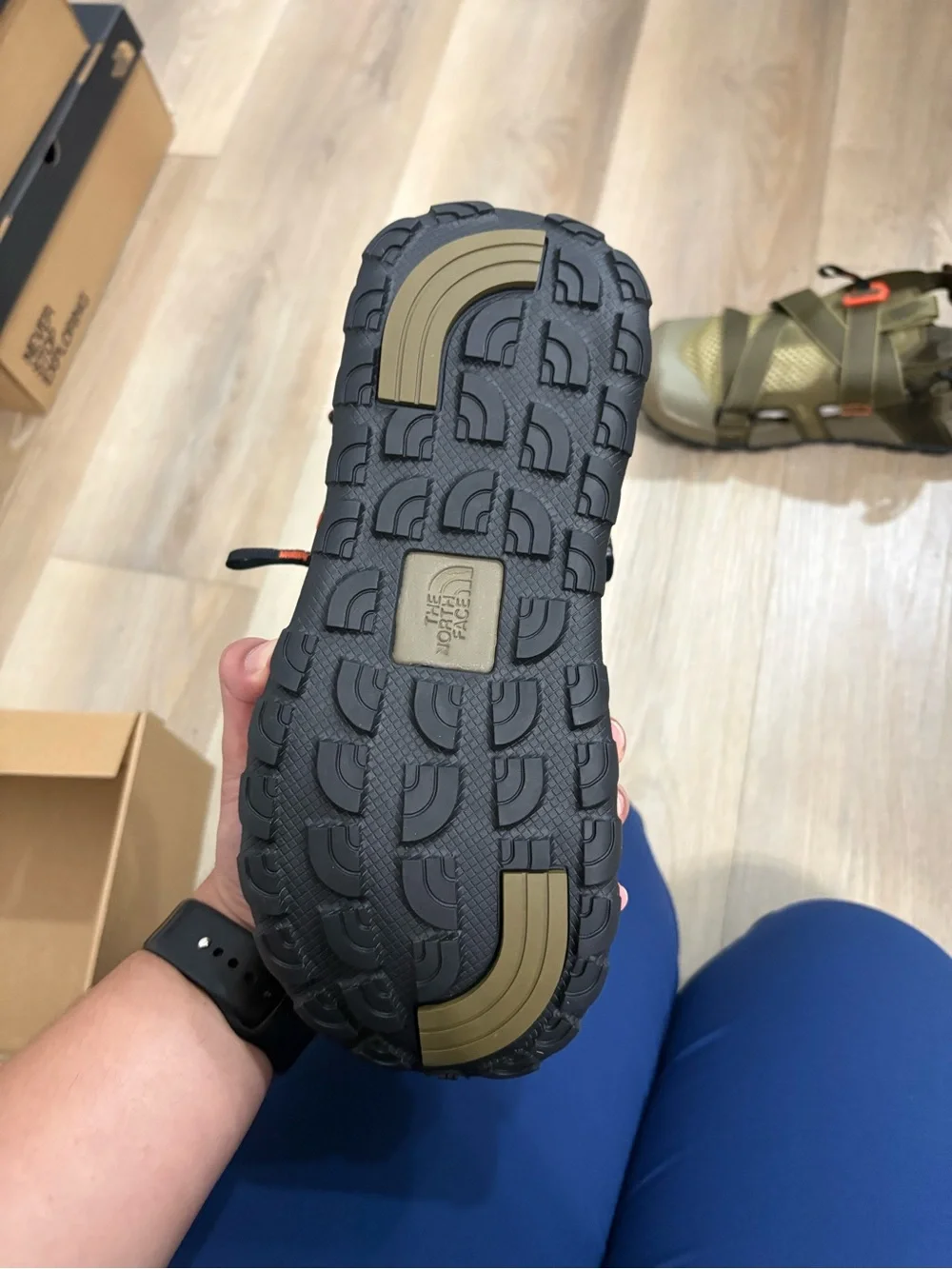 The North Face Olive Green Athletic Sandals with Orange Buckles
